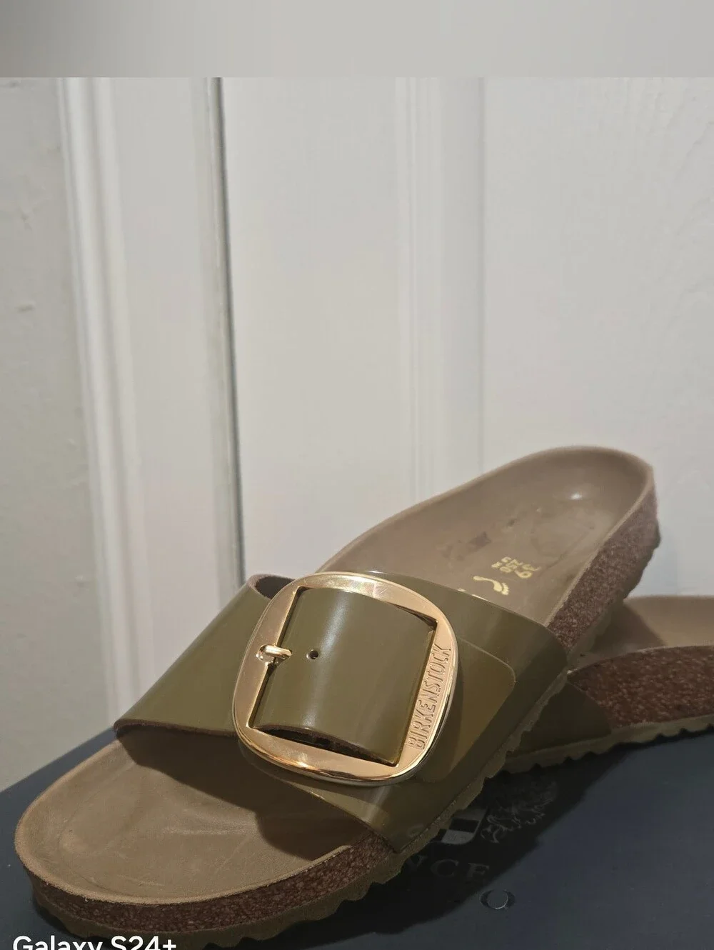 Birkenstock Madrid Big Buckle Slide Sandal in Metallic Gold